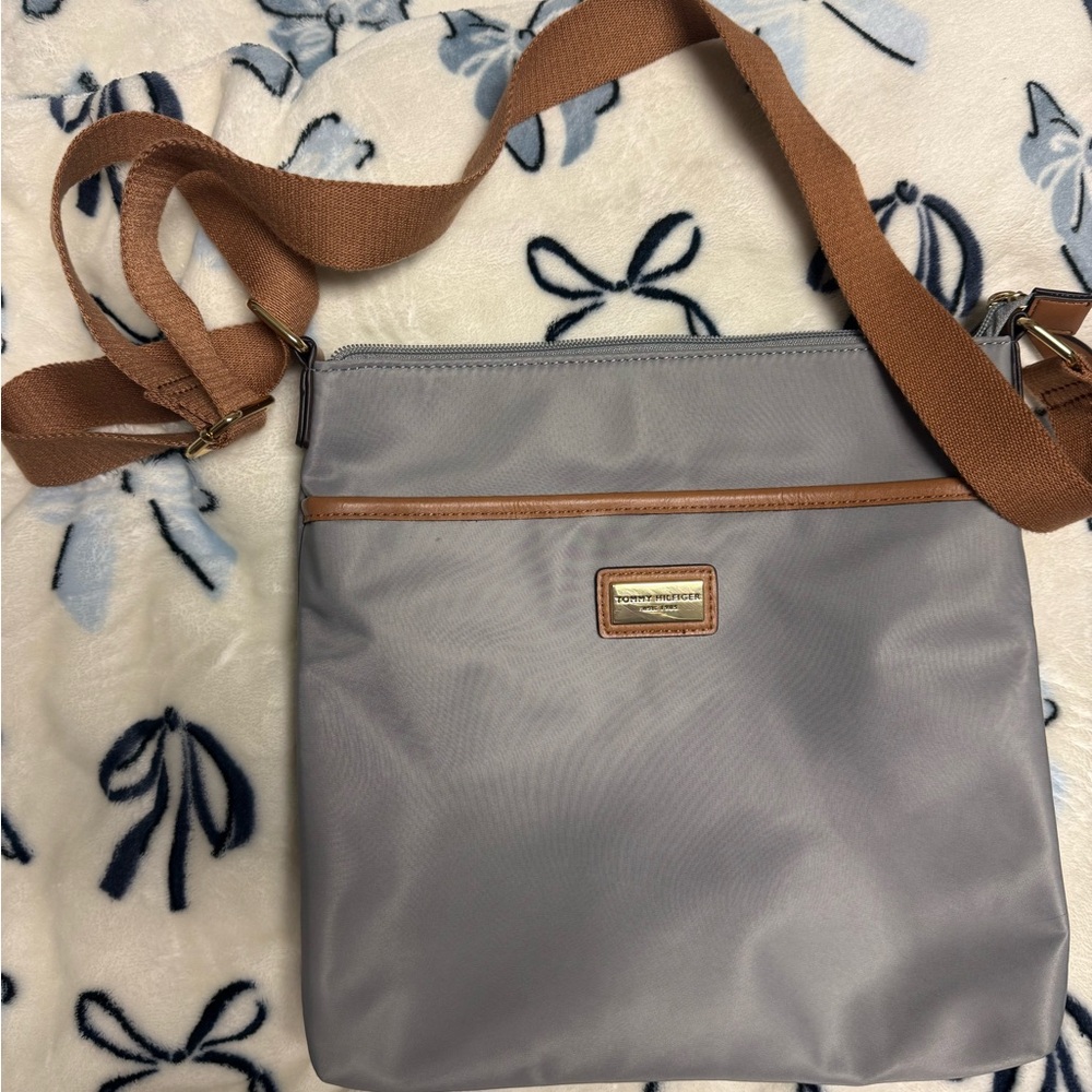 Tommy Hilfiger Gray and Tan Crossbody Bag
